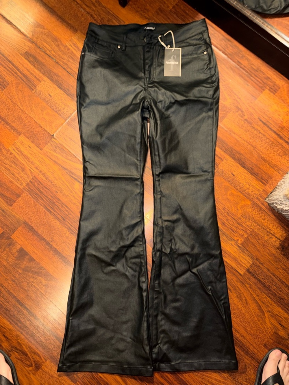 Flannels Black Faux Leather Flare Pants